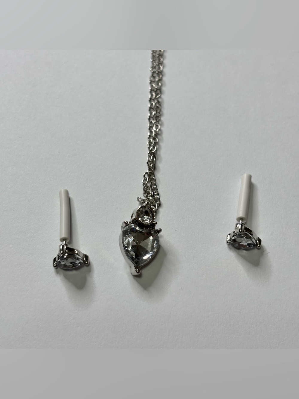 Silver-Tone Teardrop Crystal Necklace and Stud Earring Set Heart Shaped